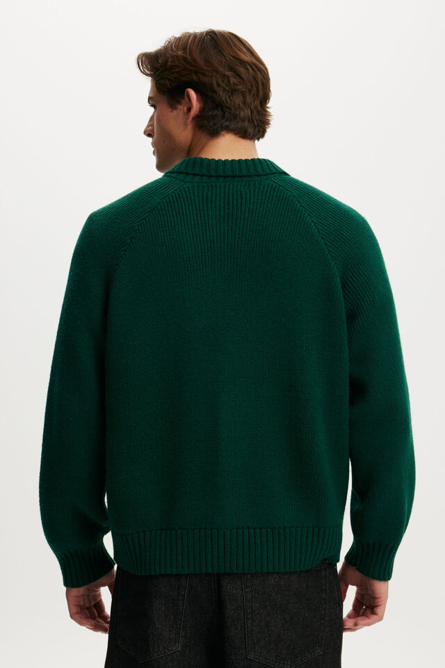 Zip Through Knitted Bomber, HERITAGE GREEN
