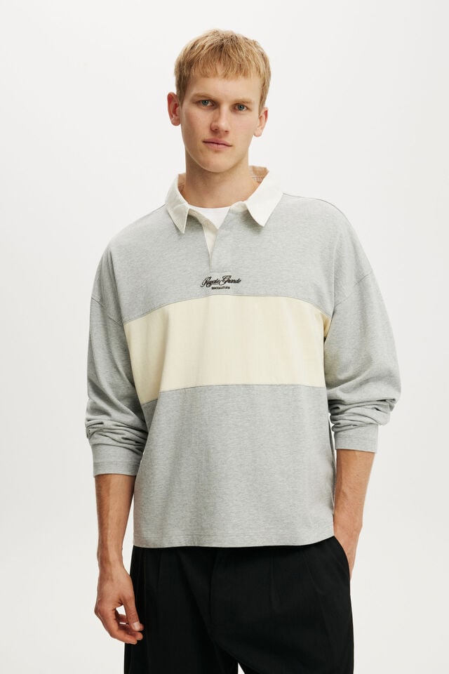 Box Fit Rugby Polo, GREY MARLE PANEL