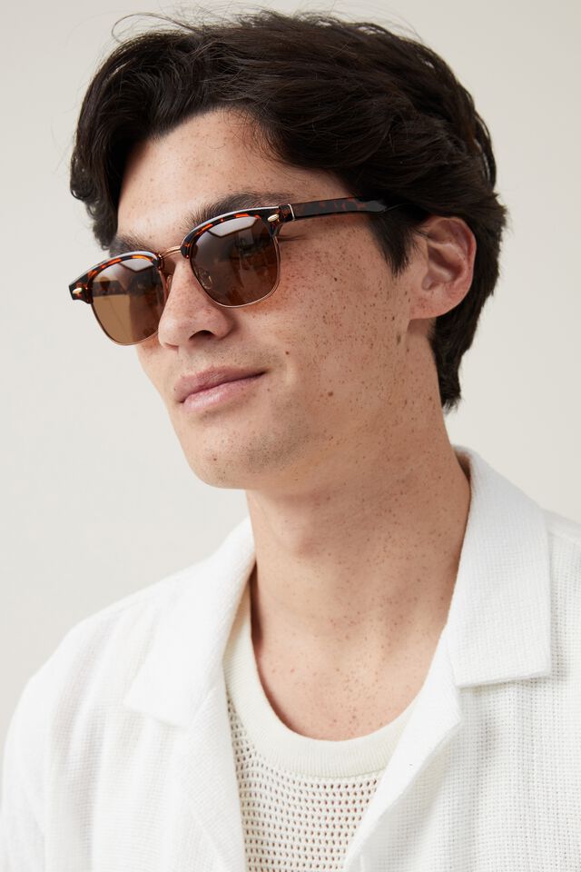 Cotton On Men - Leopold Polarized Sunglasses - Dark Brown Tort / Brass / Brown