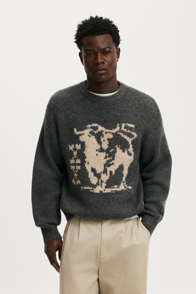 Super Soft Boxy Sweater, DARK GREY BULL