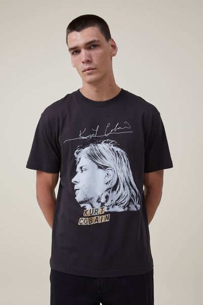 Loose Fit Music T-Shirt, LCN MT WASHED BLACK/KURT COBAIN