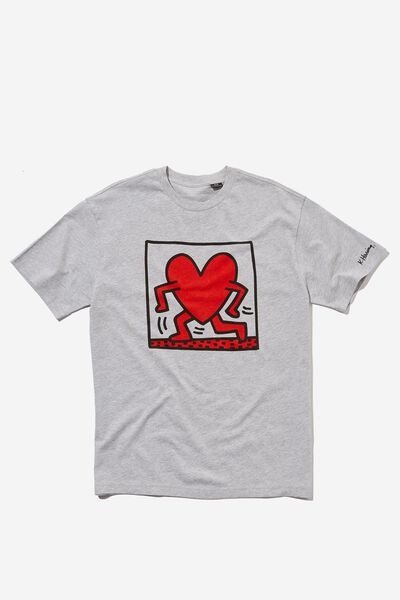 Keith Haring T-Shirt, LCN KEI LIGHT GREY MARLE/WALKING HEART