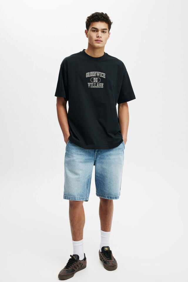 Box Fit College T-Shirt, BLACK/GREENWICH VILLAGE MINI