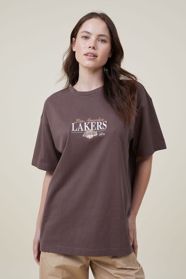 NBA Los Angeles Lakers Box Fit T-Shirt, LCN NBA WASHED CHOCOLATE/LOS ANGELES LAKERS