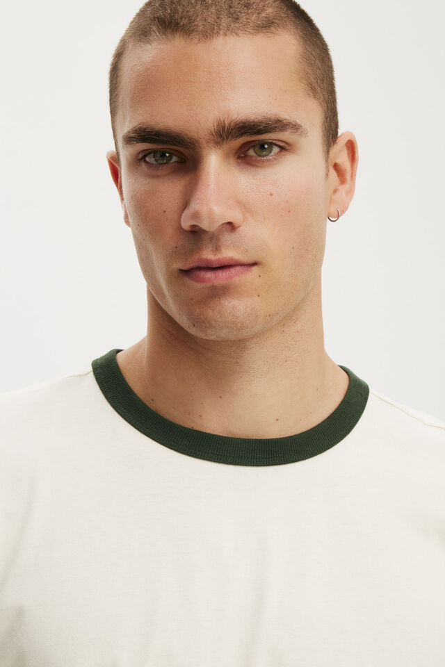 Fitted T-Shirt, OAT / HERITAGE GREEN RINGER