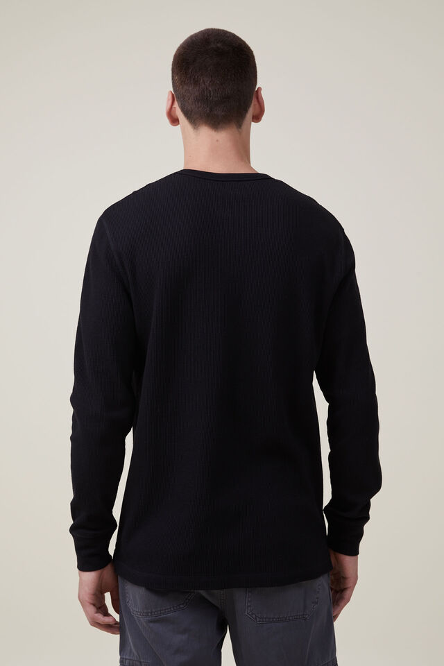 Camiseta - Textured Long Sleeve Tshirt, BLACK WAFFLE