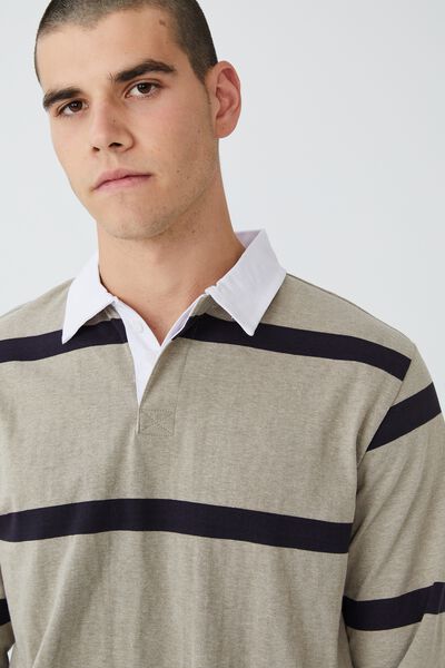 Camiseta - Rugby Long Sleeve Polo, TAUPE MARLE WIDE STRIPE