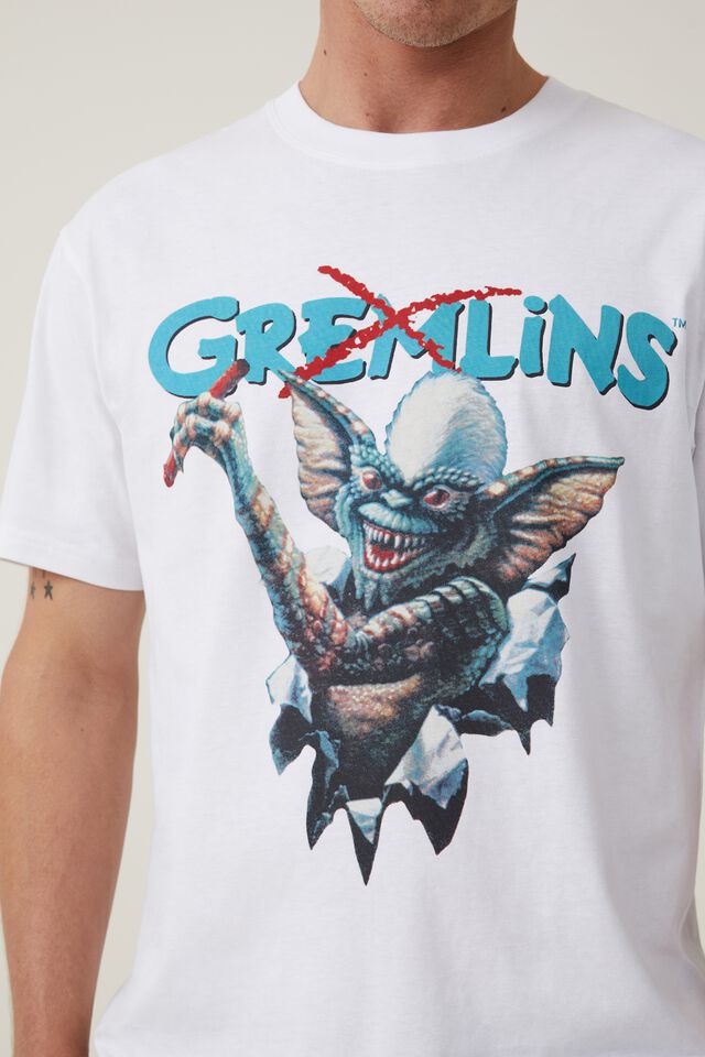 Premium Loose Fit Movie And Tv T-Shirt, LCN WB WHITE/GREMLINS - TORN