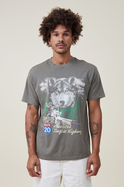 Premium Loose Fit Art T-Shirt, MILITARY/LONGEST HIGHWAY