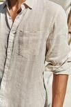 Linen Long Sleeve Shirt, OATMEAL - alternate image 2