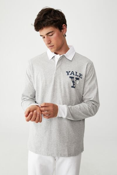 Rugby Collab Long Sleeve Polo, LCN YAP PEA LIGHT GREY MARLE / YALE PEANUTS F