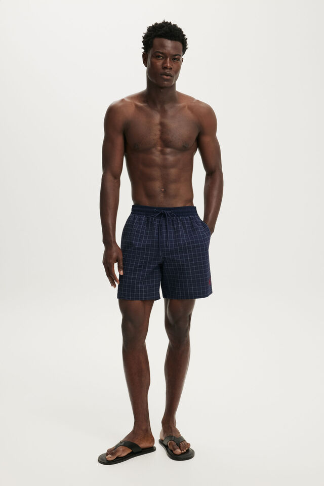 Stretch Swim Short, NAVY CHECK SEERUCKER