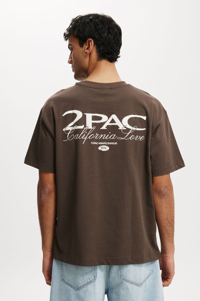 Tupac Box Fit Premium Music T-Shirt, LCN BRA ASHEN BROWN / TUPAC - CALIFORNIA LOVE