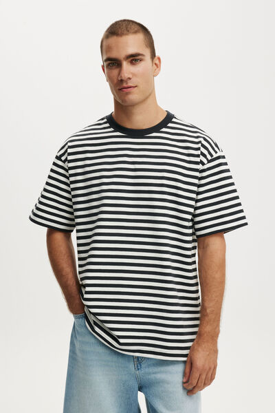 Box Fit T-Shirt, WASHED BLACK / VINTAGE WHITE STRIPE