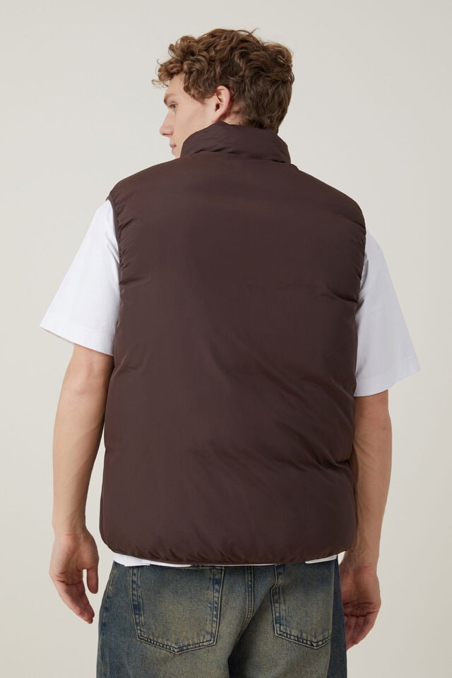 Recycled Puffer Spray Vest, CIGAR BROWN