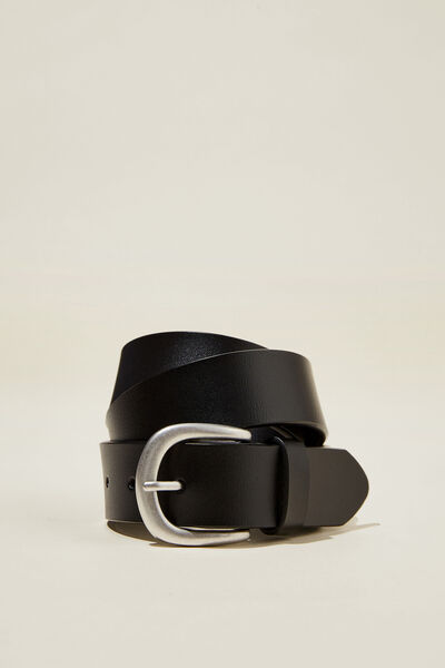 Leather Dad Belt, BLACK/BRUSHED SILVER