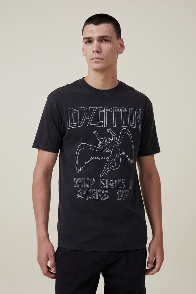 Led Zeppelin Loose Fit T-Shirt, LCN LED WASHED BLACK/LED ZEPPELIN-ICARUS LOGO