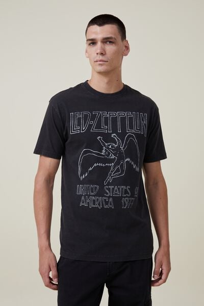 Premium Loose Fit Music T-Shirt, LCN PRO WASHED BLACK/LED ZEPPELIN-ICARUS LOGO