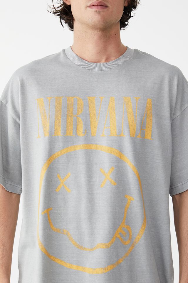 Oversized Vintage T-Shirt, LCN LN GUNPOWDER GREY/NIRVANA - SMILE