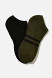 Ankle Socks 2 Pack, KHAKI SPORT STRIPE/BLACK