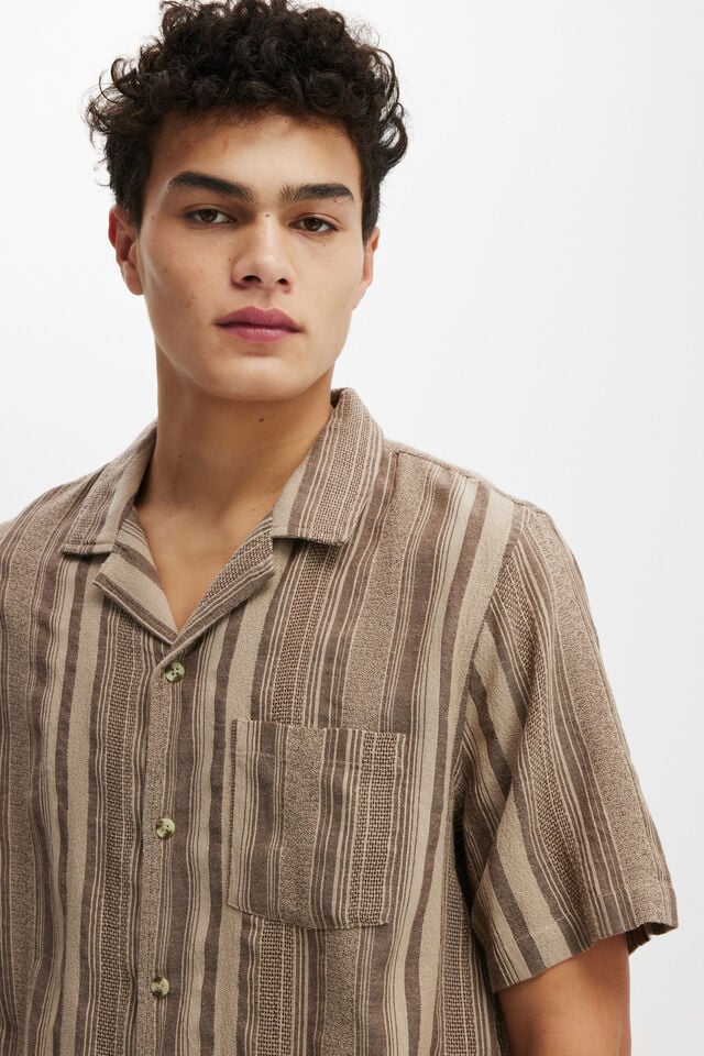 Riviera Short Sleeve Shirt, LATTE STRIPE