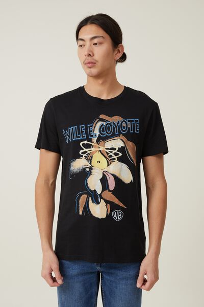 Wile E Coyote T-Shirt, LCN WB WASHED BLACK/WILE E COYOTE
