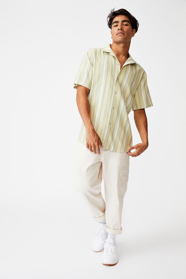 Textured Short Sleeve Shirt, SAGE STRIPE