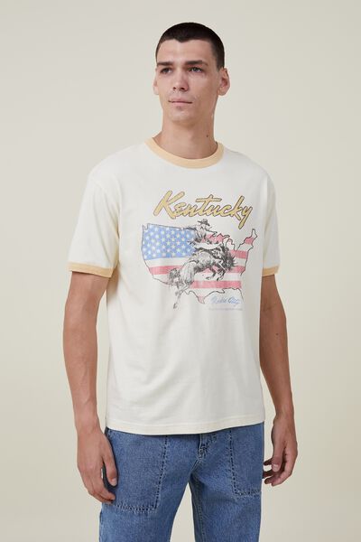 Premium Loose Fit Souvenir T-Shirt, LEMON/SUN BLEACH/RODEO CITY