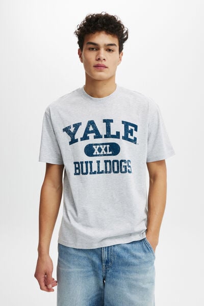 License Loose Fit College T-Shirt, LCN YAL LIGHT GREY MARLE/YALE - XXL BULLDOGS