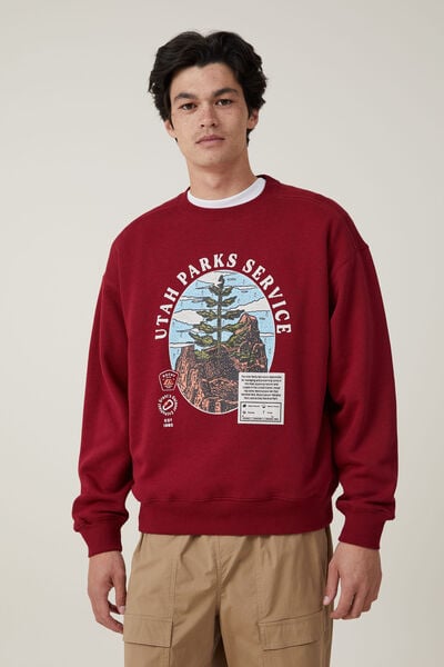 Oversized Graphic Sweater, CRIMSON / LANDSCAPES