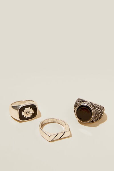 Rings Multi Pack, BRUSHED SILVER/BLACK SIGNETS