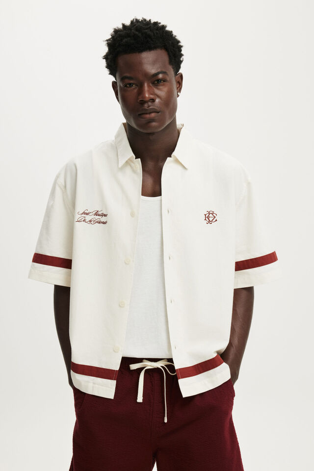 Ventura Short Sleeve Shirt, RED BORDER EMB