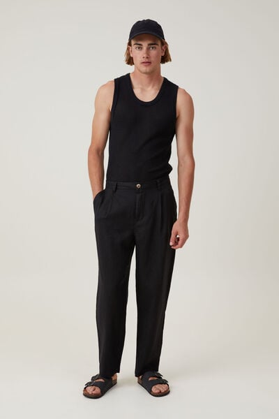 Linen Pleat Pant, BLACK