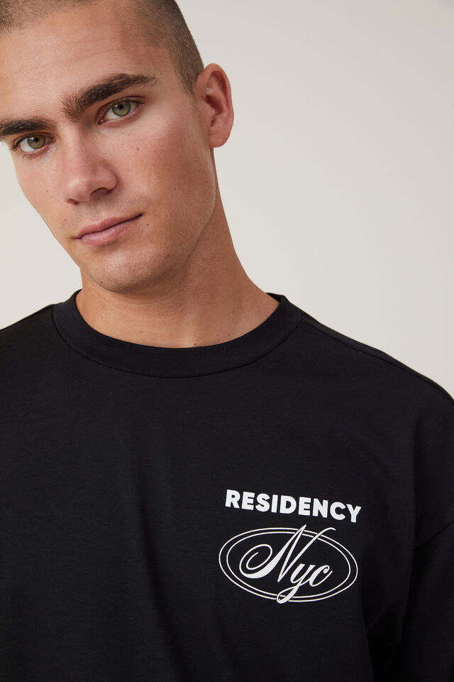 Box Fit Text T-Shirt, BLACK/RESIDENCY NYC