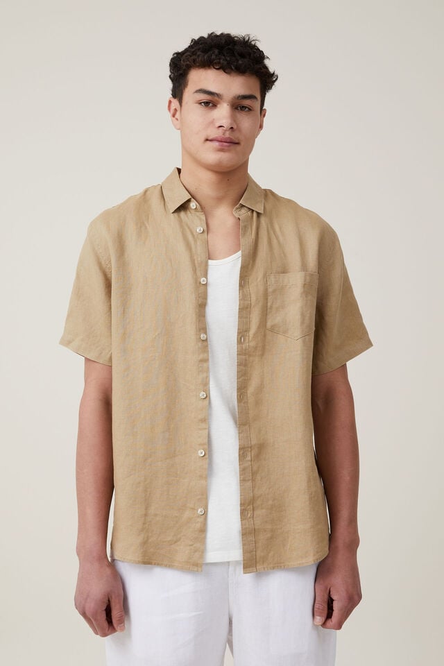 Linen Short Sleeve Shirt, TAUPE
