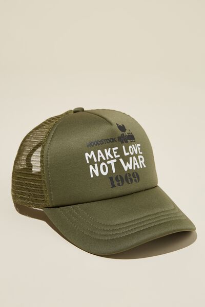 Woodstock Trucker Hat, LCN PER BLAIR GREEN/BLACK / MAKE LOVE NOT WA