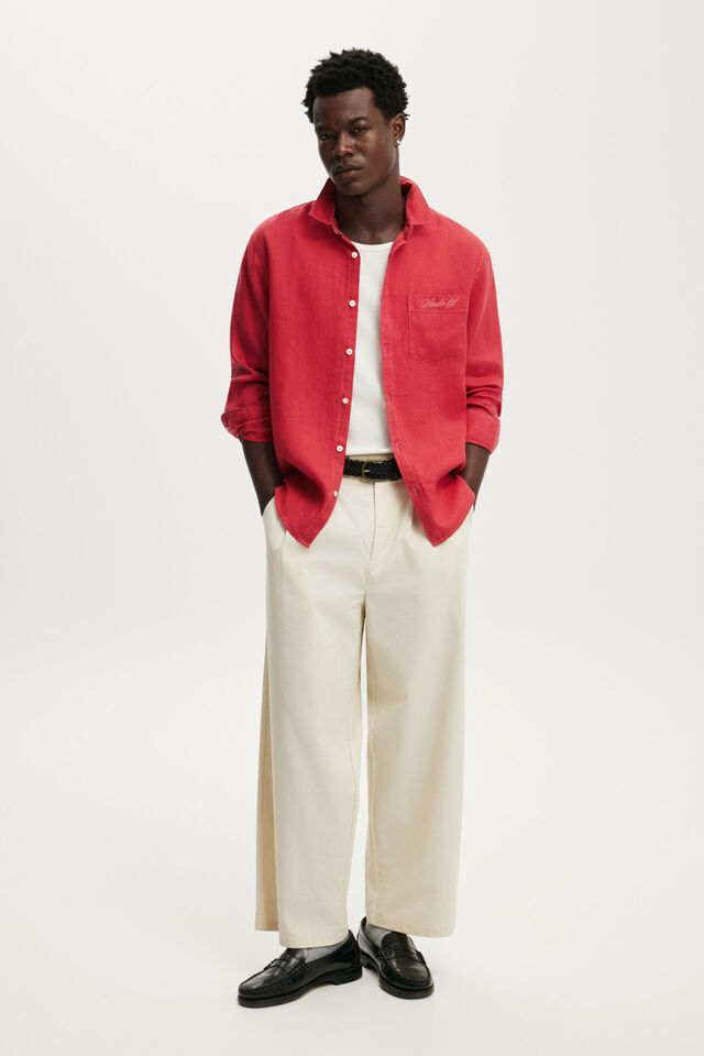 Relaxed Linen Long Sleeve Shirt, MELON / EMB