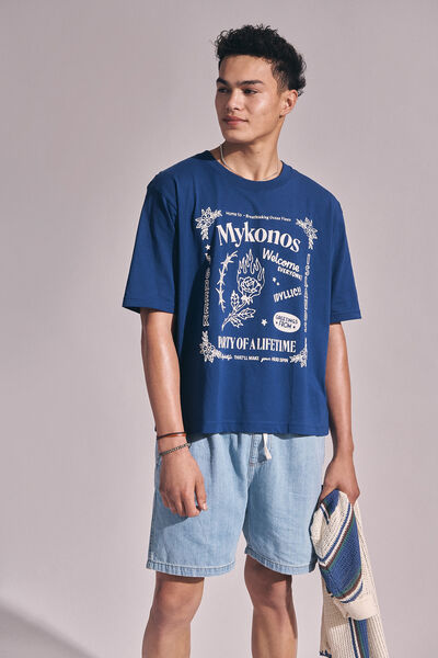 Short Fit Graphic T-Shirt, LIMOGES BLUE/MYKONOS