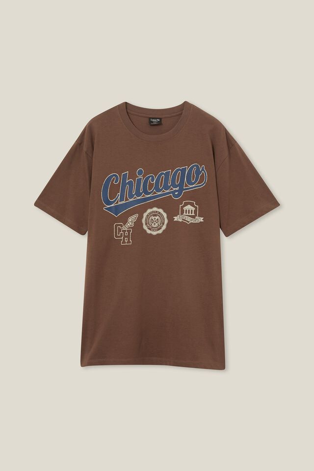 Loose Fit Sport T-Shirt, WASHED CHOCOLATE/CHICAGO SCRIPT