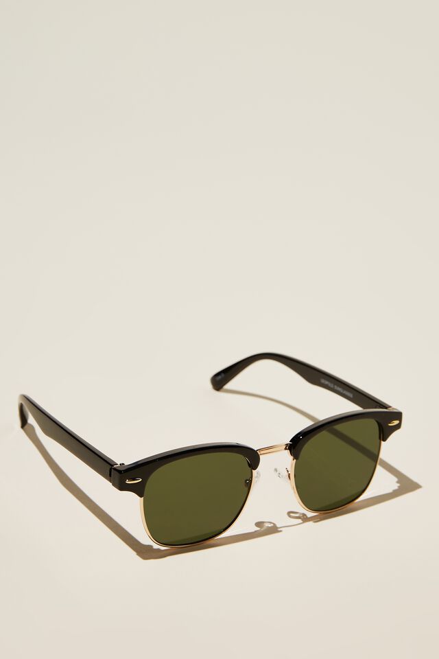 Leopold Sunglasses, BLACK GLOSS/GOLD/GREEN