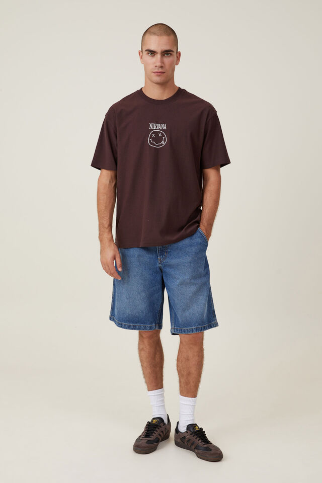 Nirvana Loose Fit T-Shirt, LCN MT DARK OAK/NIRVANA - SMILEY EMBROIDERY