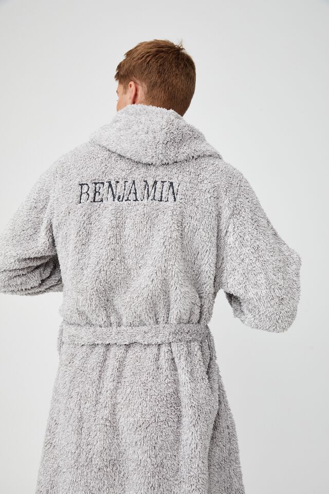 Personalised Back Mens Plush Gown, LIGHT GREY MARLE
