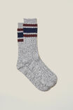 Chunky Knit Sock, GREY/BURGUNDY/NAVY TRIPLE STRIPE - alternate image 1