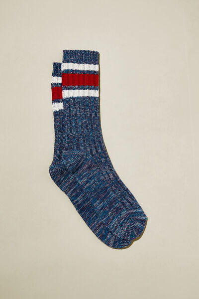 Chunky Knit Sock, NAVY/RED/WHITE TRIPLE STRIPE