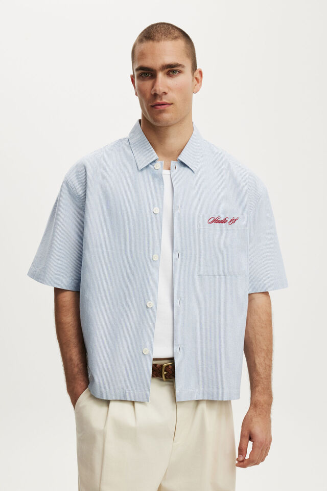 Ventura Short Sleeve Shirt, BLUE STRIPE EMB