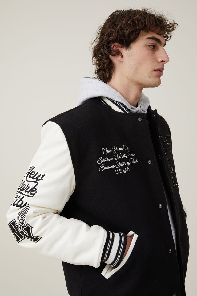 Men's Collared Varsity Jacket - Black/White / L | mnml