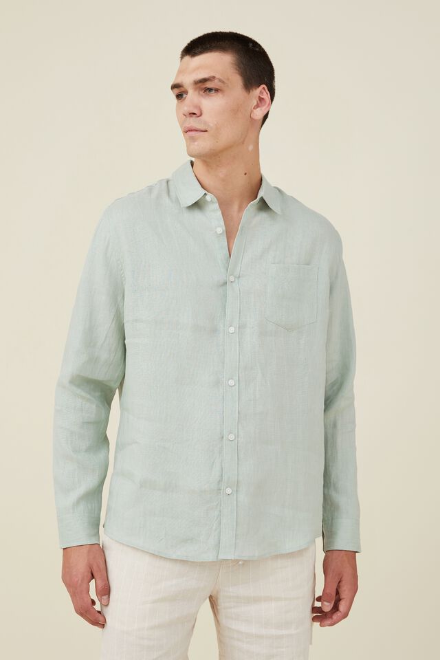 Linen Long Sleeve Shirt, GLASS