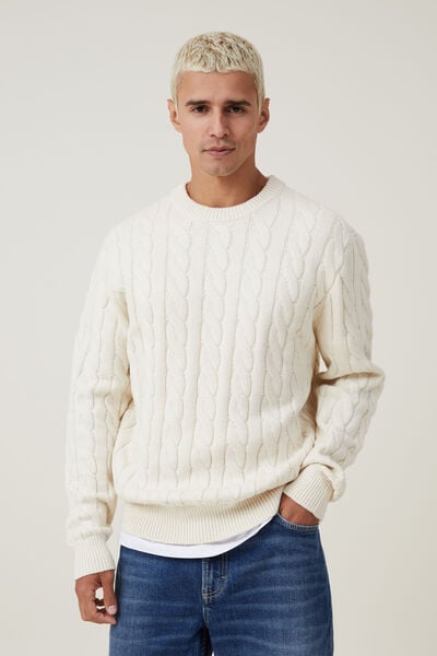 Cable Knit Crew, OFF WHITE CABLE