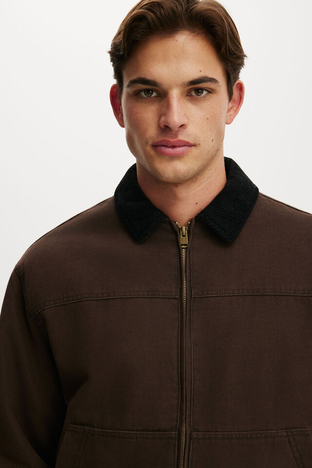 Cropped Worker Jacket, CHOCOLATE