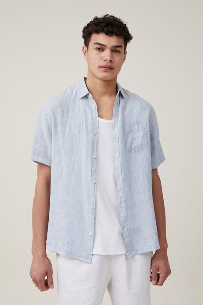Camisas - Linen Short Sleeve Shirt, MICRO BLUE STRIPE